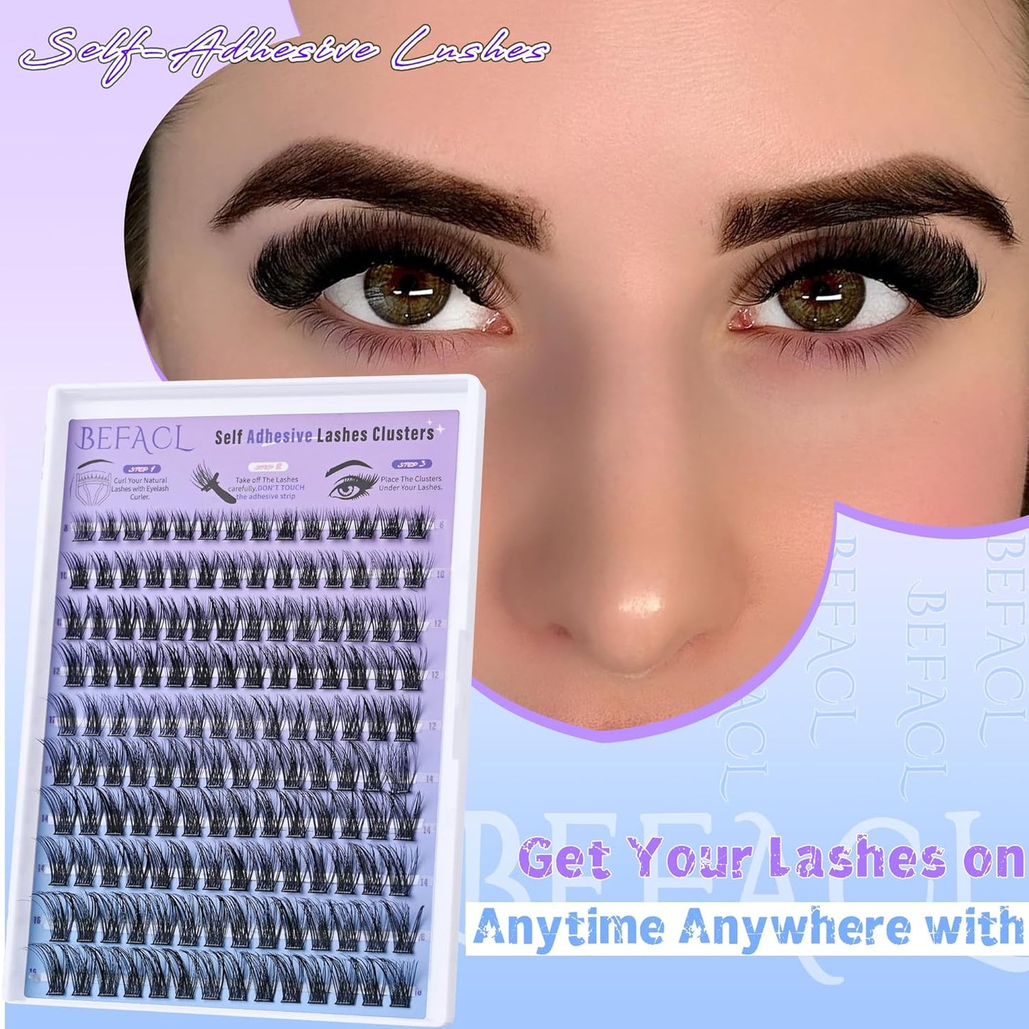 Self Adhesive Eyelashes Clusters Press on Lash Clusters Wispy Lash Extensions No Glue Needed Lashes Clusters Natural Cluster Eyelash Extensions Kit with Tweezers (8-16mm,C Curl)-FemmiqueWomen