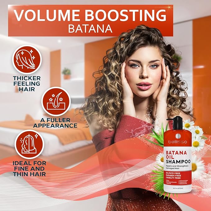 Batana Oil Shampoo - Volumizing Salon Formula for Thinning and Fine Hair Women and Men - Sulfate and Paraben Free - Thickening Volume Boost for Thicker, Fuller Hair - With Argan Oil - 16 Fl Oz-FemmiqueWomen