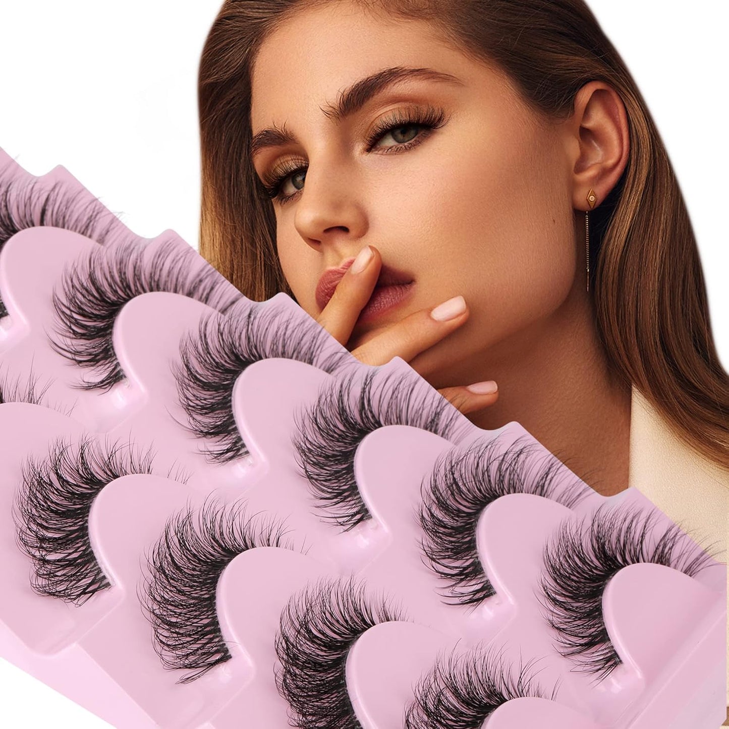 JIMIRE False Eyelashes with Clear Band 3D Fluffy Lashes Demi-wispies Natural Look Cat Eye Faux Mink Fluttery Eyelashes 15MM D Curl Eye Lashes Pack 7 Pairs-FemmiqueWomen