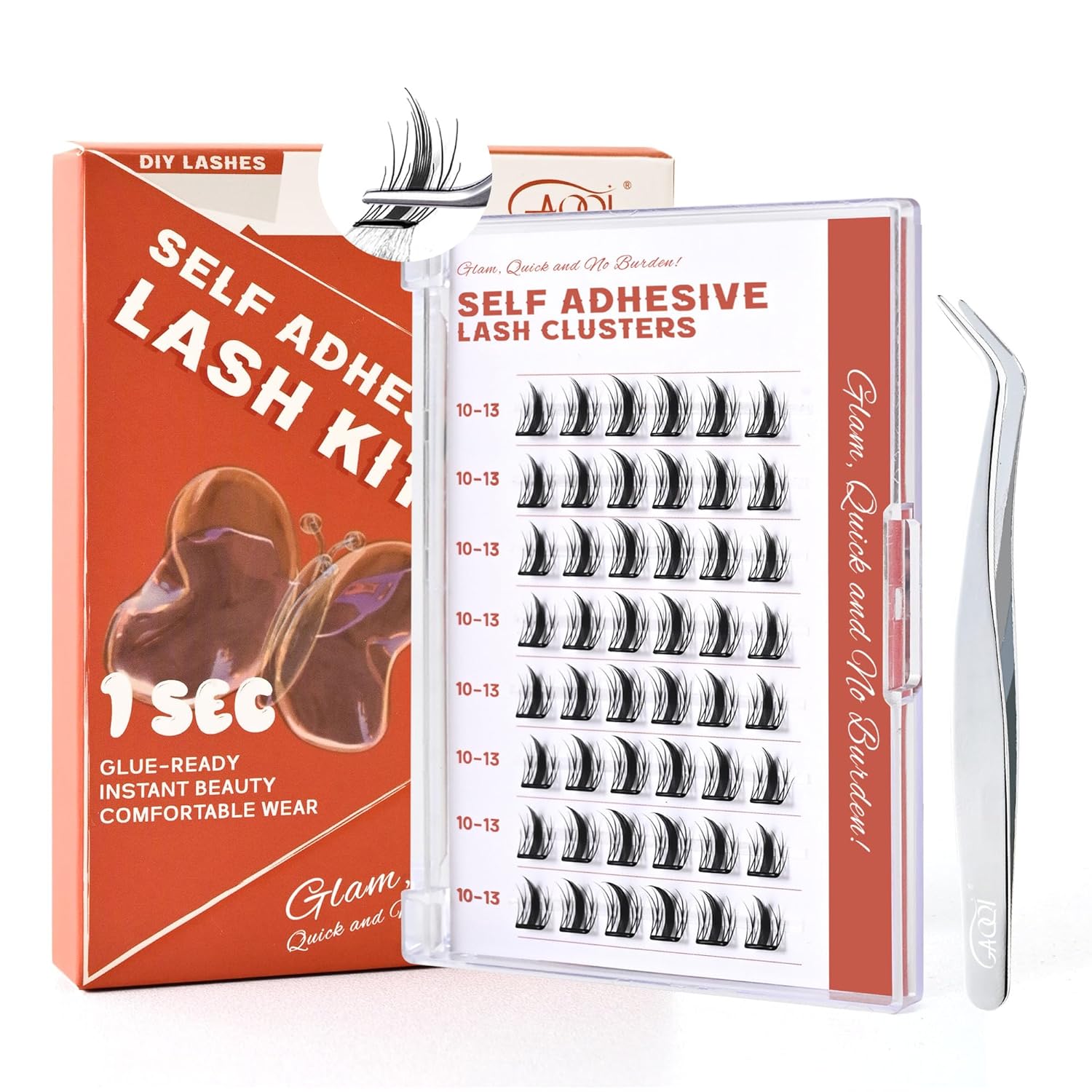 GAQQI Self Adhesive Eyelashes Lash Clusters, Press on Lashes 10-13mm Natural Manga Cluster Lashes, Reusable No Glue Lashes C Curl, NEW-TECH Thin Flakes Pre Glued Eyelashes Clusters (PG01)-FemmiqueWomen