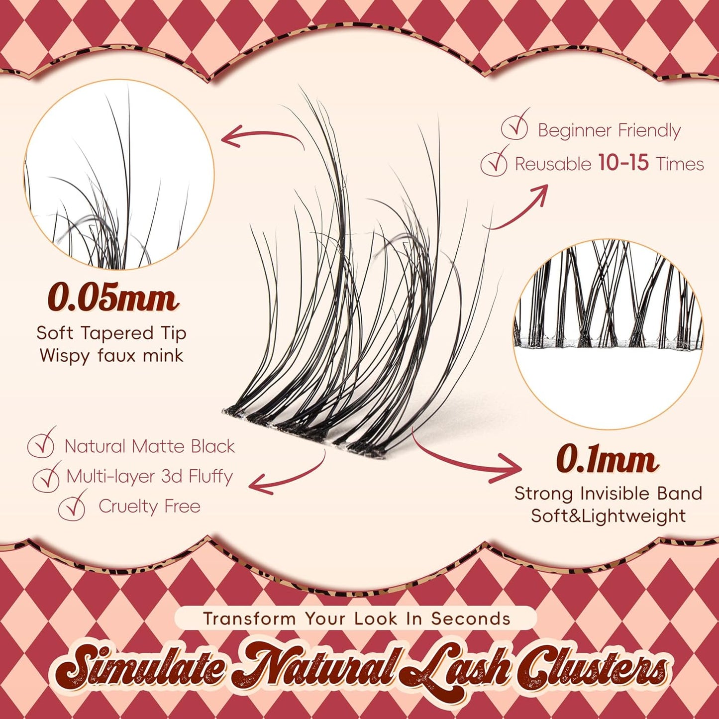 Lash Clusters 0.05mm PBT Fiber Eyelash Clusters, 0.1mm Superfine Invisiband D Curl Diy Lash Extension, 80pcs 8-16mm Individual Lashes Clusters Like Eyelash Extensions (Divine-D-8-16Mix)-FemmiqueWomen