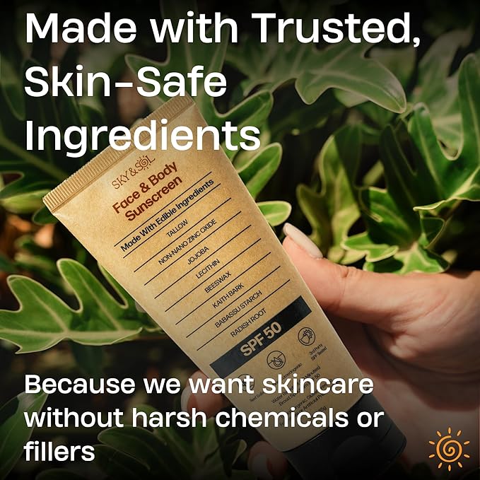 Mineral Sunscreen SPF 50 | With Grass-Fed Tallow & Zinc Oxide | Non-Greasy Formula for Face & Body | Made Without Reef-Harming UV Filters | 3 oz (85 g)-FemmiqueWomen