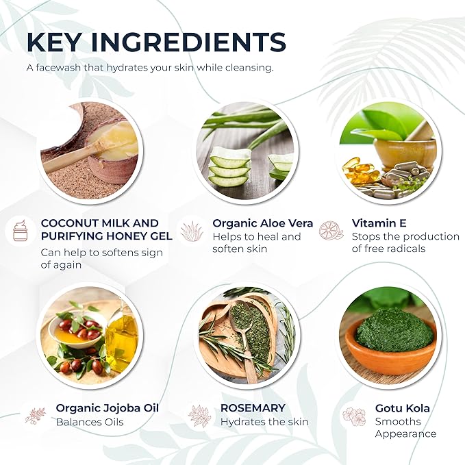 Hydrating Face Cleanser - Coconut Milk & Honey 4oz | Nourishing Daily Cleanser for All Skin Types — Gentle Non-Drying Formula, Fragrance-Free with Jojoba Oil & Aloe, Ideal for Sensitive Skin-FemmiqueWomen