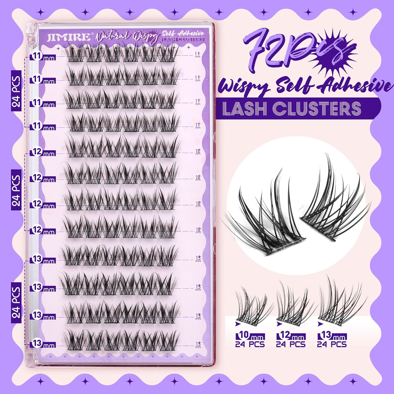 JIMIRE Self Adhesive Eyelashes Manga Lash Clusters Natural Look 11-13MM Wispy Pre Glued Lashes Clusters No Glue Needed Press on Lashes Reusable Invisible Band Fluffy Cluster Eyelash Extensions-FemmiqueWomen