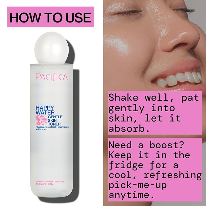 Pacifica Happy Water Hydrating Facial Toner Mist – Vegan Ceramides, Hyaluronic Acid & Electrolytes, Refreshing & Calming for Balanced Skin, Clean Beauty, Vegan, Cruelty-Free, All Skin Types, 4 oz-FemmiqueWomen