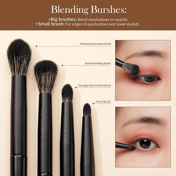 Jessup Eyeshadow Brush Set, 10Pcs Eye Makeup Brushes Professional for Blending Eye Shadow Liner Crease, Duo-end Brow Brush, Elegant Black T337-FemmiqueWomen