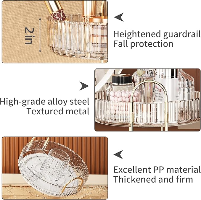 360° Rotating Makeup Organizer, Large-Capacity Skincare Make Up Storage 2 Tier Perfume Organizers Cosmetic Dresser Organizer with Makeup Brush Holder, Fits Bedroom, Bathroom, Vanity Shelf Countertop-FemmiqueWomen