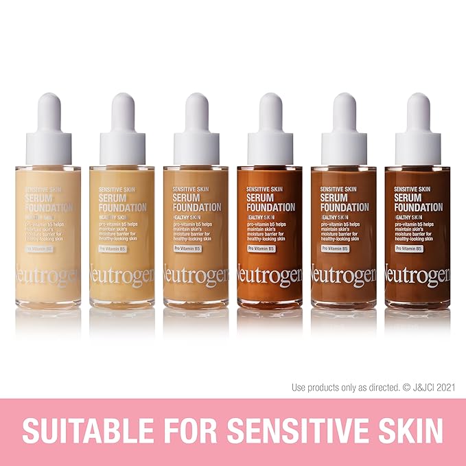 Neutrogena Healthy Skin Sensitive Skin Serum Foundation with Pro-Vitamin B5, Color Correcting & Pore Minimizing Liquid Foundation & Face Serum, Buildable Coverage, Medium/Deep 01, 1 oz
