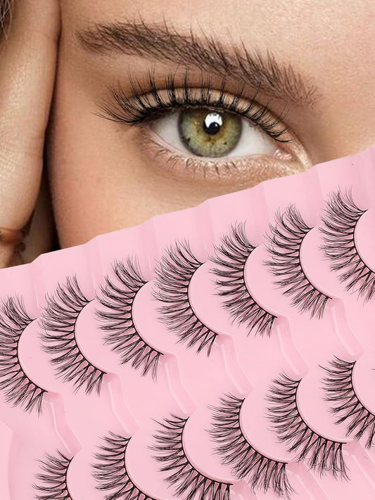Eyelashes Natural Cat Eye Lashes Wispy C Curl 16mm Strip Lash False Eyelashes Fluffy Eye Lashes 3D Volume Wispy Eyelash Siligli 7 Pair-FemmiqueWomen