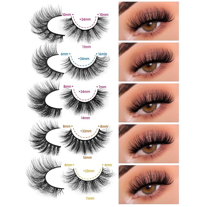 JIMIRE False Eyelashes Natural Fluffy Wispy Faux Mink Lashes 5D 14mm-18mm 5 Styles Mixed Lashes for Small Eyes Natural Look Fake Eyelashes 20 Pairs Multipack-FemmiqueWomen