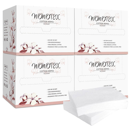 100% Cotton Disposable Face Towel 200 Count 10x12 Inch | Biodegradable Thick Soft One Time Use Dry Wipes for Sensitive Skin, Baby Care, Facial Cleaning, Makeup Removal-FemmiqueWomen