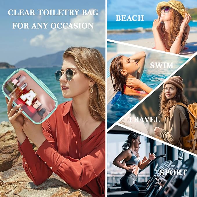 YOOLIFE Initial Clear Makeup Bag | Travel Clear Makeup Bag | Travel Beach Toiletry Bag | Car Organizer Essentials for Women | Waterproof Large Clear Travel Toiletry Bag | Teacher Birthday Gifts Blue K-FemmiqueWomen