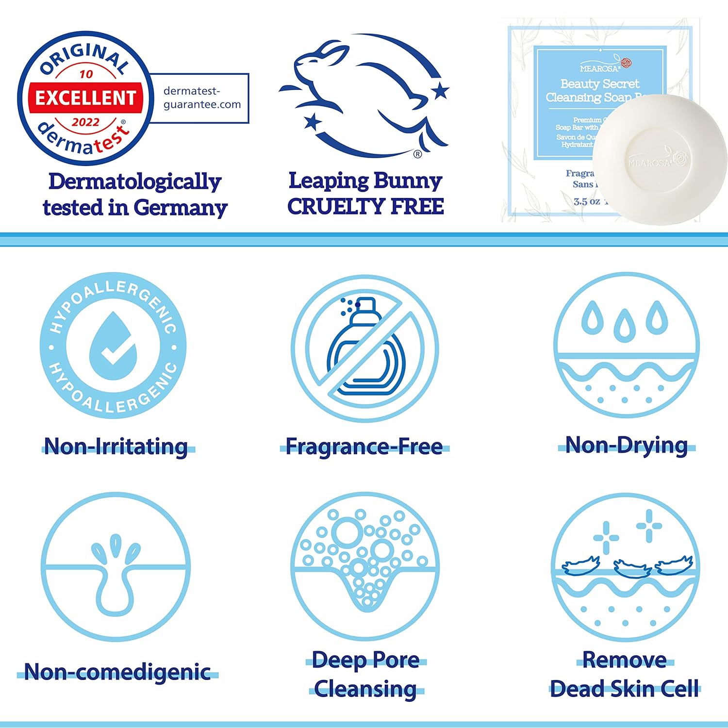 MEAROSA Dermatologically tested Daily Face cleanser and Body wash Fragrance Free Non Drying Non Irritation Soap bar-FemmiqueWomen