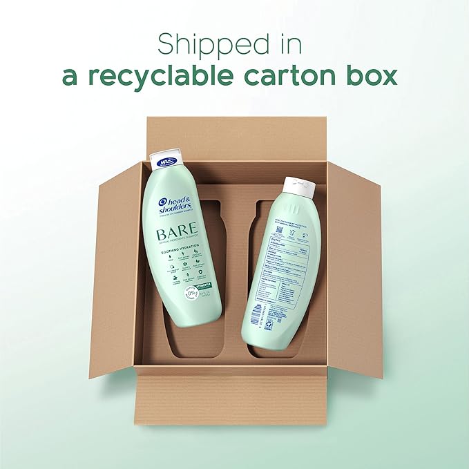 Head & Shoulders BARE Dandruff Shampoo Twin Pack, Soothing Hydration, Sulfate-Free, Silicone-Free, Dye-Free, Eco-Friendly Bottles, Safe for All Hair Types, 13.5 Fl Oz Each (Set of 2)-FemmiqueWomen