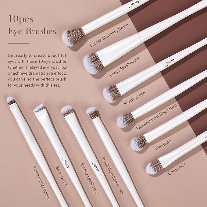 Jessup Makeup Brushes Set 14pcs Make up Brushes Premium Synthetic Foundation Concealer Blush Contour Powder Eye Shadow Blending Brush, Pearl White T343-FemmiqueWomen