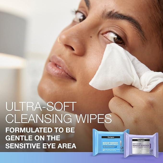 Neutrogena Day & Night Wipes, Makeup Remover Face Cleansing Towelettes & Night Calming Facial Cloths, 100% Plant Based Fibers Wipe Away Dirt, Alcohol-Free, 3 Packs of 25 ct, 75 ct-FemmiqueWomen