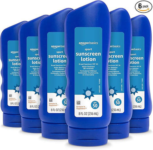 Solimo Sunscreen Lotion, No Octinoxate/Oxybenzone, Unscented, 8 fl oz, 6-Pack-FemmiqueWomen