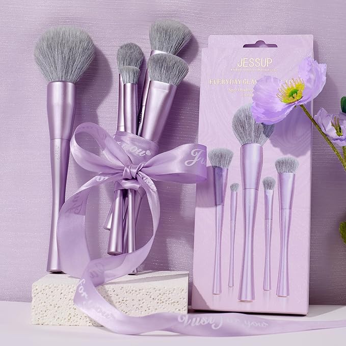 Jessup Makeup Brushes Face 5pcs, Premium Synthetic Make Up Brushes Set for Foundation Contour Blush Highlighter and Powder, Luxury Purple T514-FemmiqueWomen