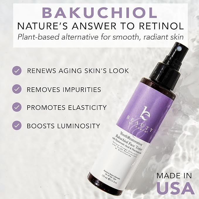 Bakuchiol Face Toner - USA Made with Natural & Organic Ingredients, Skin Toner for Oily and Acne Prone Skin, Spray Toner for Aging Skin, Smoothes Fine Lines & Wrinkles, Face Toner for Women Anti Aging-FemmiqueWomen
