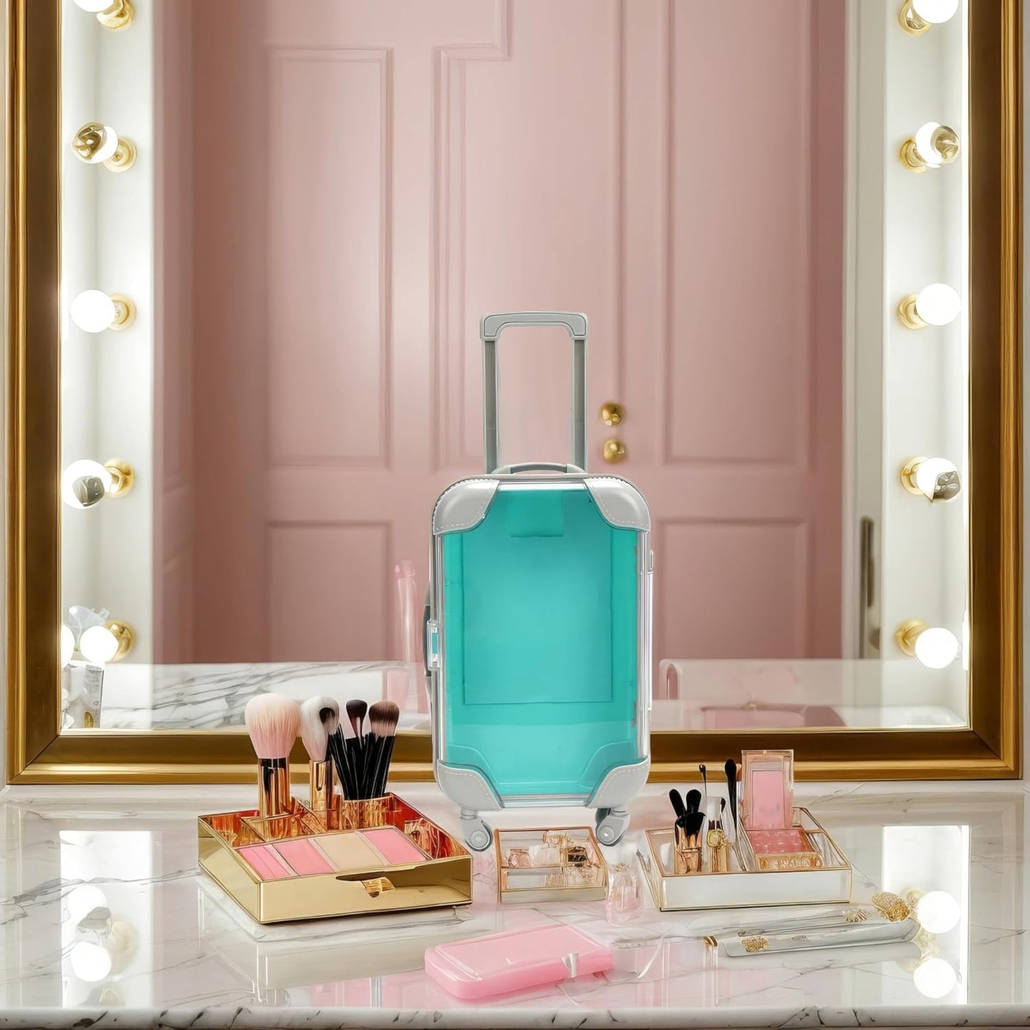 False Eyelash Storage Box, Portable Travel Organizer Mini Luggage False Eyelash Tray Makeup Tool (GREEN)-FemmiqueWomen