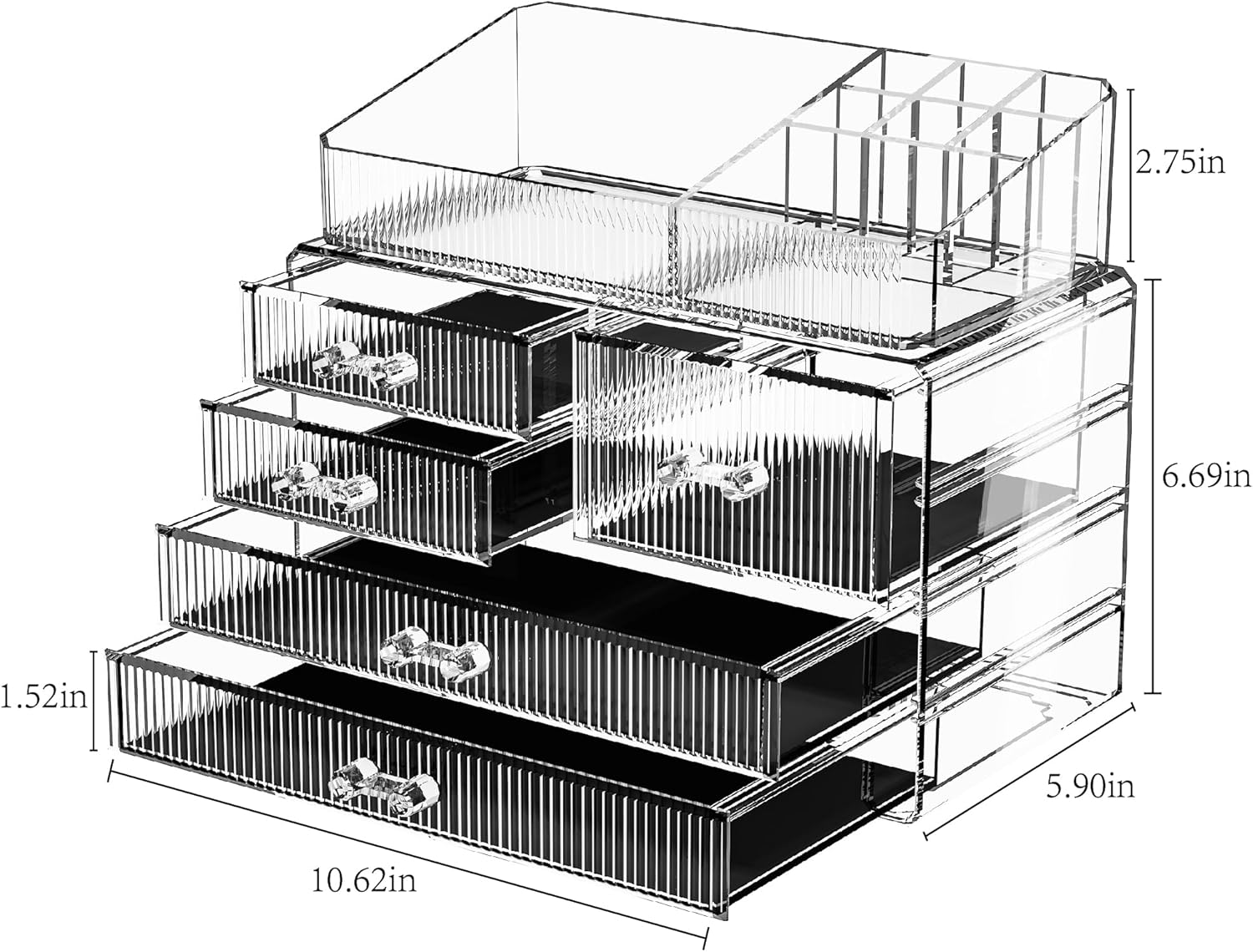 ZHIAI Stackable Storage Drawers, Acrylic Bathroom Counter Organizer Clear Makeup Organizers for Vanity, Kitchen Cabinets, Bathroom, Undersink, Home Organization and Storage (2Top 3 Drawers,)-FemmiqueWomen