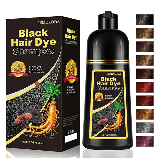 Instant Black Hair Dye Shampoo 3- in-1, 100 Percent Gray Coverage, Magic in 15 Minutes for All Types, Natural Women & Men, Color Depositing Conditioner, Easy to Use-FemmiqueWomen