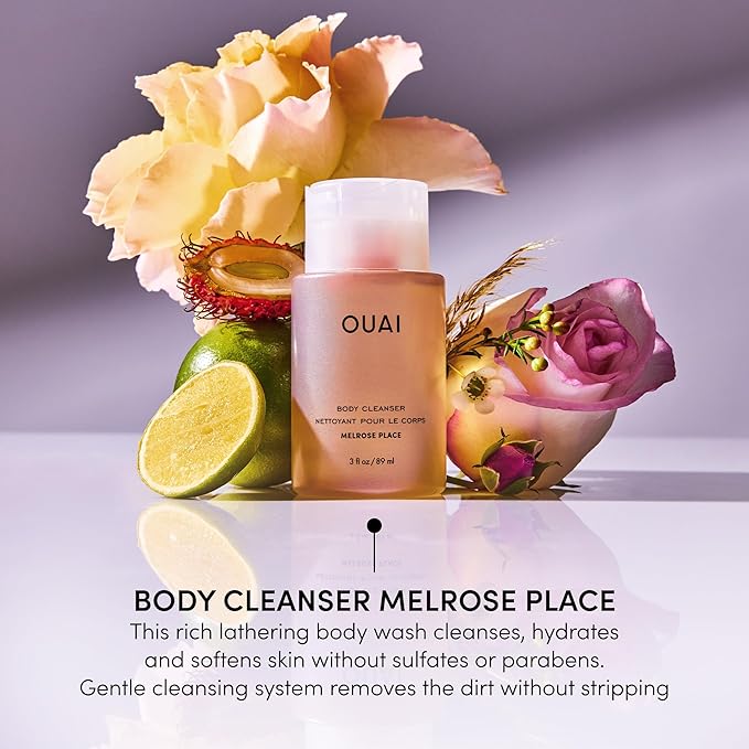 OUAI Body Cleanser Travel Size, Melrose Place - Foaming Body Wash with Jojoba Oil & Rosehip Oil to Hydrate, Balance & Soften Skin - Paraben, Phthalate, Sulfate Free Skin Care Products (3 Fl Oz)-FemmiqueWomen