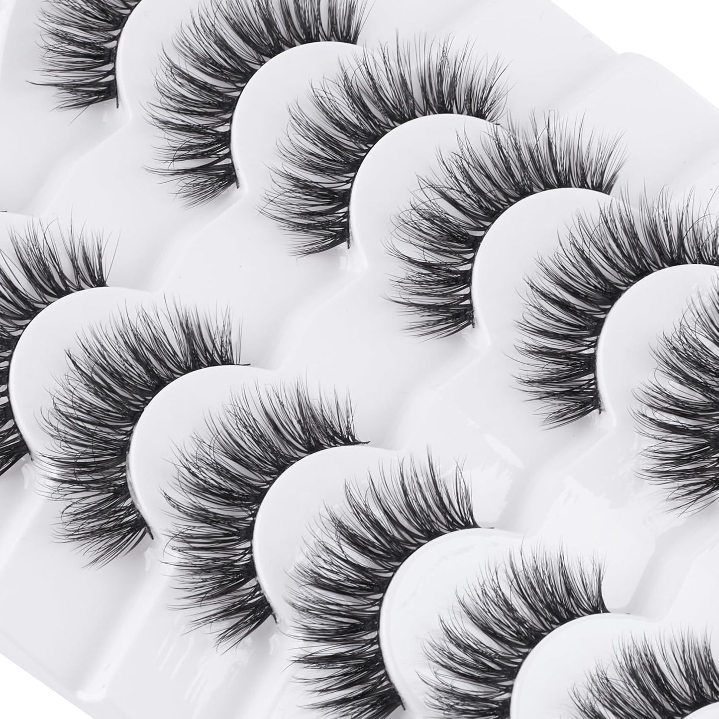 Wispy Lashes False Eyelashes Natural 16mm Fluffy Eyelashes Strip Lashes Pack 3D Volume Lashes 0.1MM Extra Thin Cotton Band Fake Eyelashes Soft Full Lashes C Curl Lashes Pack Siligli 7 Pair-FemmiqueWomen