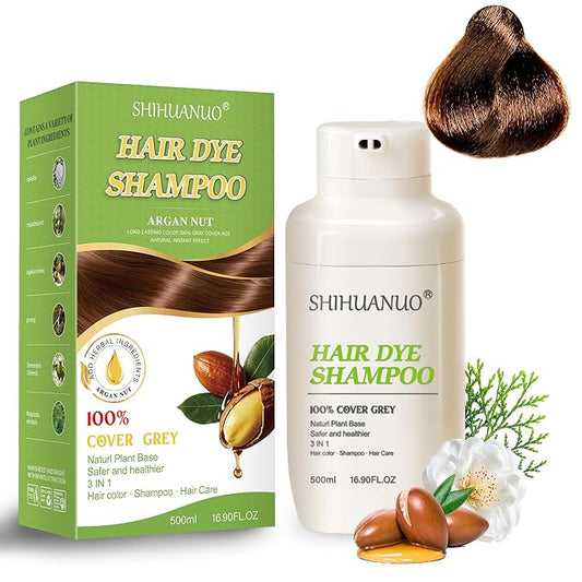 Hair Dye Shampoo 3 in 1 for Gray Hair Coverage, Argan nut Natural Shampoo Hair Dye for Women & Men/Ammonia-Free 500ml(Chestnut Brown)-FemmiqueWomen