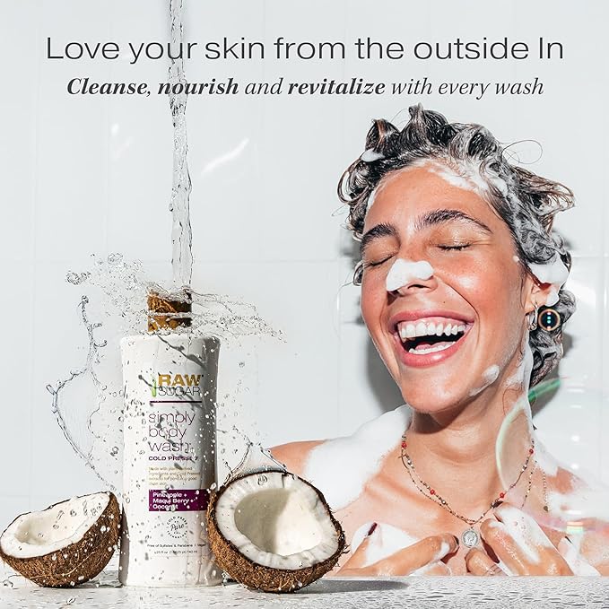 RAW SUGAR Simply Body Wash, (25 Fl Oz, Pack of 1) Bath Soap, Formulated without Sulfates & Parabens (Pineapple + Maqui Berry + Coconut)-FemmiqueWomen