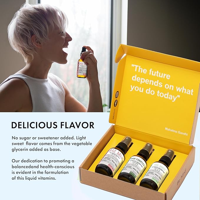 Iron Support Spray Bundle Liquid Vitamin B12 Methylcobalamin, Zinc Picolinate, and Bisglycinate | Non-GMO, Gluten-Free, Sugar-Free Iron Supplement | 2 Fl Oz Each | 360 Days Supply-FemmiqueWomen