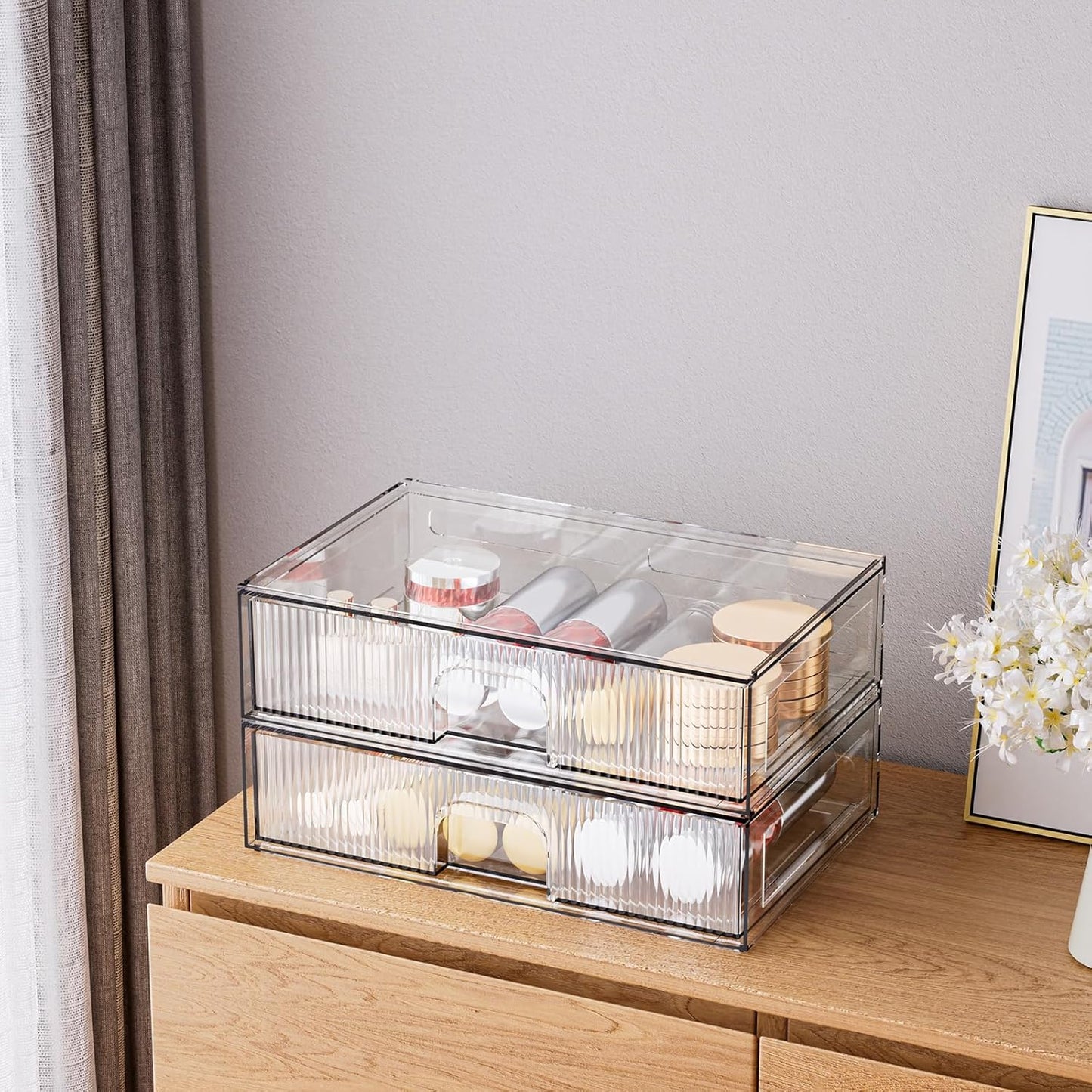 ZHIAI Stackable Storage Drawer, 2 Piece Acrylic Organiser for Cosmetics and Beauty Products, Suitable for Dressers, Bathrooms, Cabinets, Storage Rooms, Bedrooms and Home Organisers-FemmiqueWomen