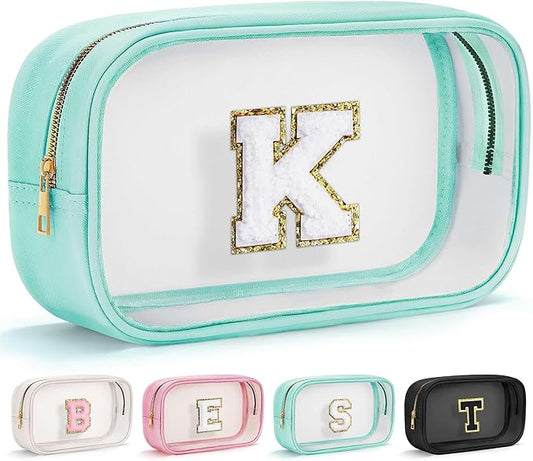 YOOLIFE Initial Clear Makeup Bag | Travel Clear Makeup Bag | Travel Beach Toiletry Bag | Car Organizer Essentials for Women | Waterproof Large Clear Travel Toiletry Bag | Teacher Birthday Gifts Blue K-FemmiqueWomen