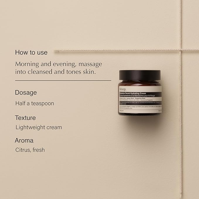 Aesop Mandarin Facial Hydrating Cream | Cools, Tones, and Balances Normal And Combination Skin | Mandarin Rind, Lemon Rind, Tangerine Rind | 2.1 oz / 60 mL-FemmiqueWomen