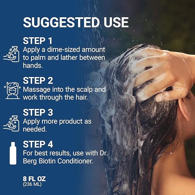 Dr. Berg Biotin Shampoo for Men & Women (Improved High-Performance Formula) - Independently Tested & Certified Paraben- Sulfate- & Silicone-Free - Infused w/Biotin, Argan Oil & Botanicals - 8 Fl oz-FemmiqueWomen