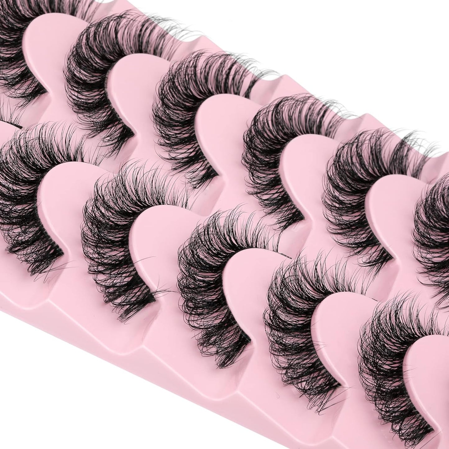 JIMIRE Eyelashes with Clear Band Wispy Curly 15mm 3D Faux Mink Lashes Fluffy Natural Volume Cat Eye Fake Lashes 7 Pairs Pack-FemmiqueWomen