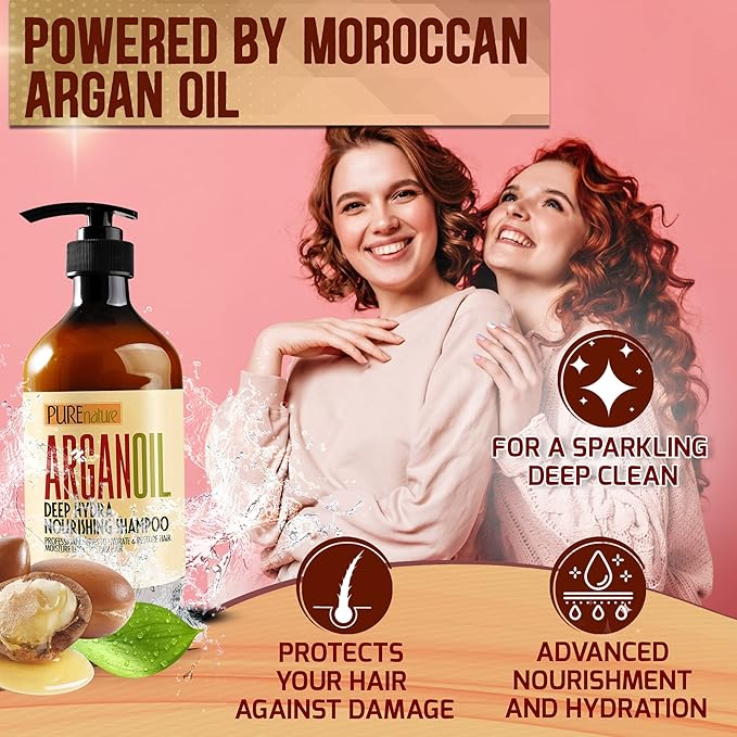 Moroccan Argan Oil Shampoo - Sulfate SLS Paraben Free Moisturizing Treatment for Women and Men - For All Types Including Curly, Dry, Damaged and Oily Hair - Hydrating and Nourishing - Salon Grade-FemmiqueWomen