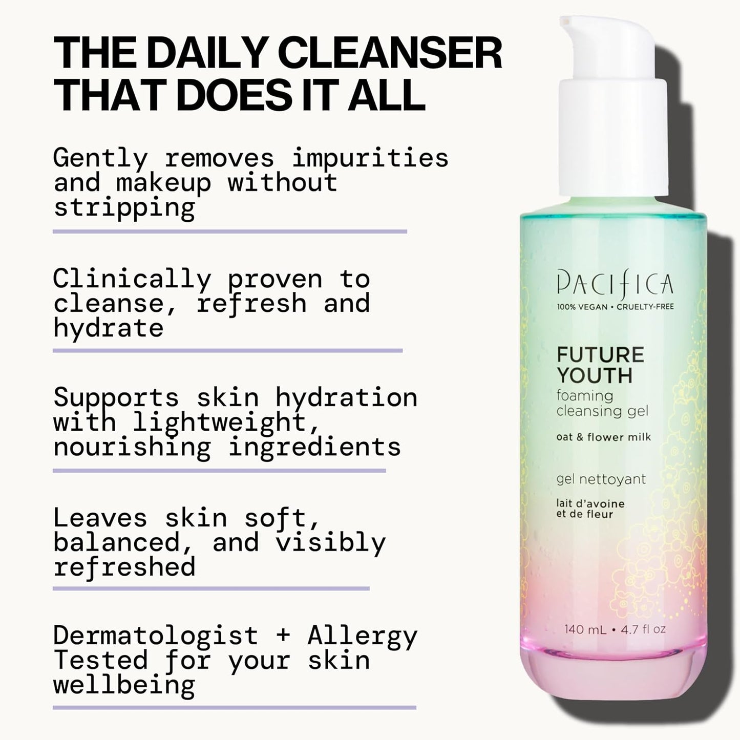 Pacifica Future Youth Foaming Face Wash - Hydrating Anti-Aging Cleansing Gel, Dermatologist Tested Gentle Facial Cleanser, Alcohol-Free Vegan Formula for All Skin Types Clean Beauty Cruelty-Free 4.7oz-FemmiqueWomen