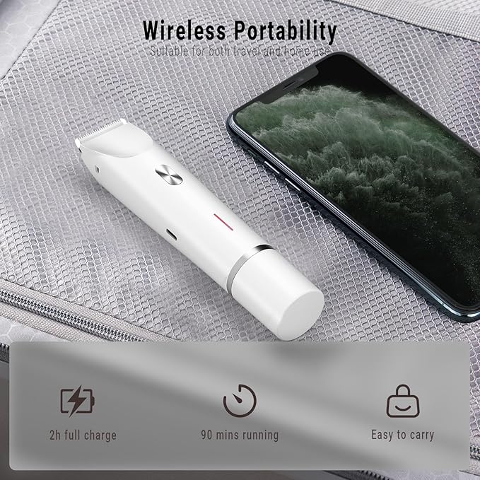 2-in-1 Bikini Trimmer for Women, Bikini Shaver with Dual Heads, Painless Body and Facial Hair Removal, Rechargeable Cordless Electric Razors for Face Chin Pubic Underarm Legs, IPX7 Waterproof, White-FemmiqueWomen