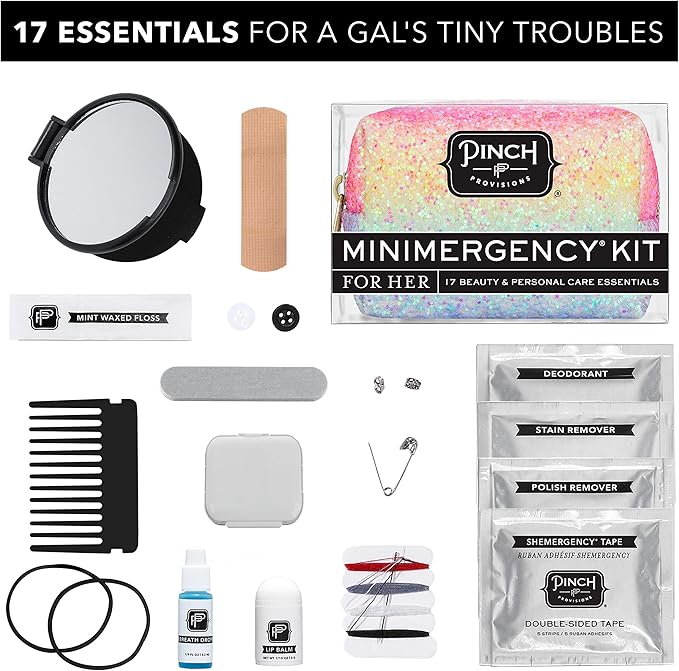 Pinch Provisions Rainbow Minimergency Kit, includes 17 Travel-Sized Cosmetic Essentials, Convenient for Purses, Emergency Beauty Accessories, Gifts for Holiday’s & Birthday’s-FemmiqueWomen