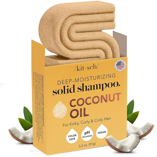 Kitsch Coconut Oil Shampoo Bar - Hydrate & Soften Dry Damaged Hair - Deep Moisturizing Curly Hair Shampoo - Safe Shampoo for Color Treated Hair - Silicone, Paraben & Sulfate Free - 3.2 oz-FemmiqueWomen