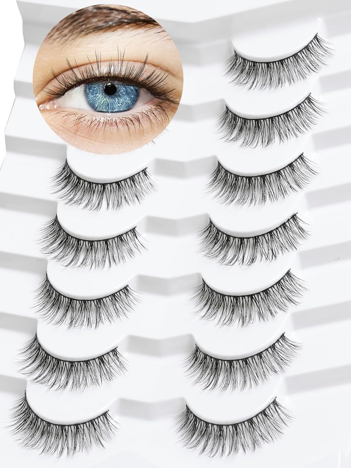 Lashes Wispy False Eyelashes Natural Look 10mm Short Lashes with Thin Band Siligli Fake Eyelashes 3D Volume Lashes Natural Short Eyelashes 7 Pair-FemmiqueWomen