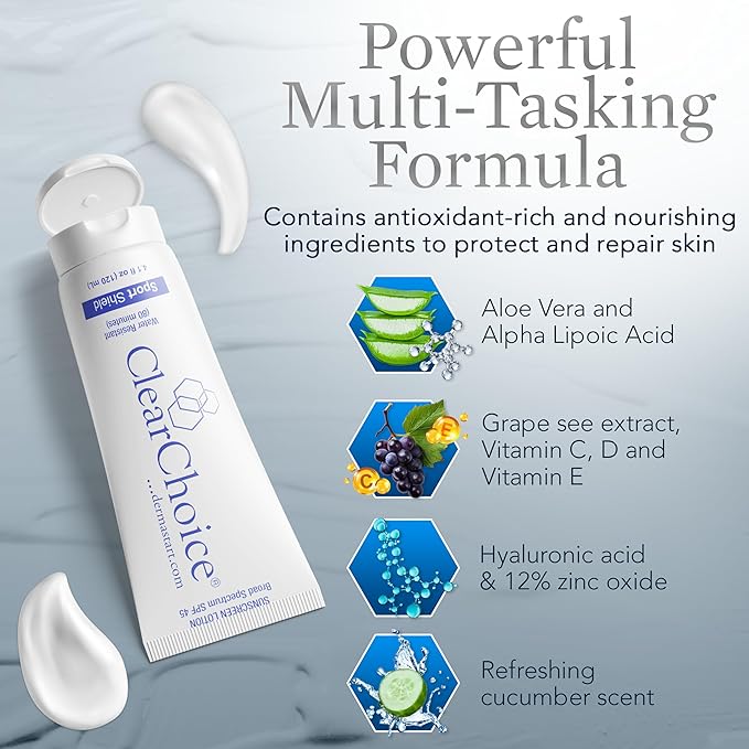 Clear Choice Sunscreen for Face SPF 45, Oil Free Sunblock & Light Moisturizer with Zinc Oxide, Reef-Safe, Broad Spectrum, Water-Resistant, No White Cast, Dermatologist Recommended, 4oz-FemmiqueWomen