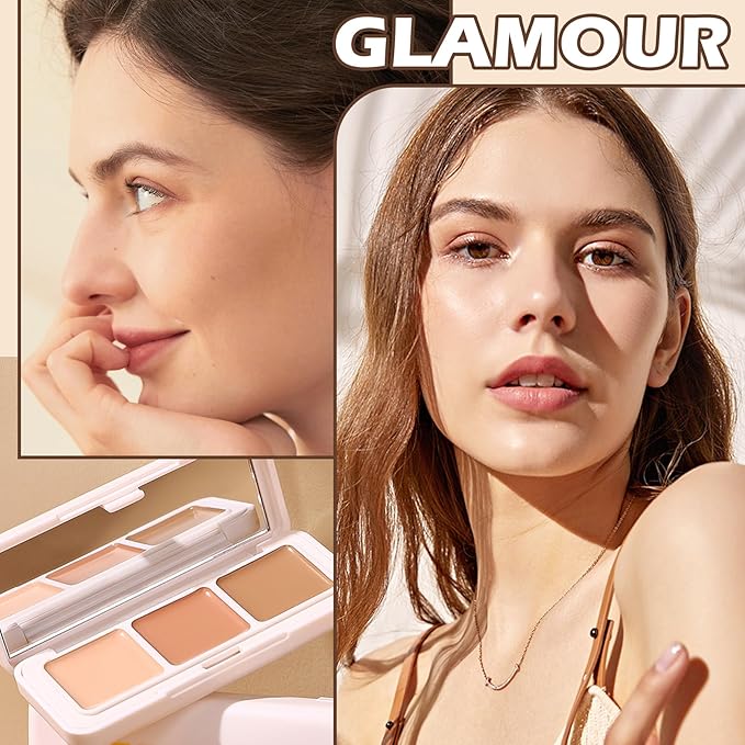 3 Colors Correcting Concealer Palette,Full Coverage Cream Contour Palette,Professional Contouring Foundation Long Wear Highlighting Concealer Contour Cream Makeup Palette with Brush-FemmiqueWomen