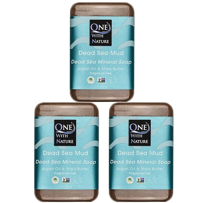 One With Nature Dead Sea Mineral Mud Soap Bar, 7 oz, Fragrance Free, Shea Butter, Argan Oil, Magnesium, Sulfur, 21 Minerals, Soothes Skin, Exfoliates-FemmiqueWomen