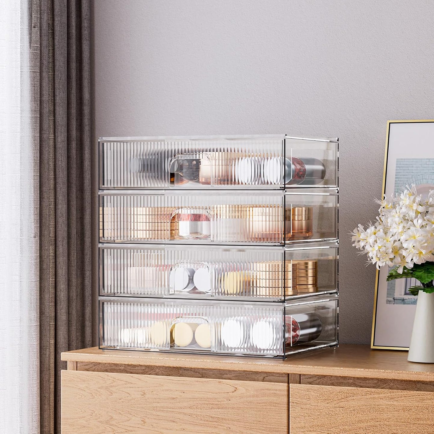 ZHIAI Stackable Storage Drawer, 4 Piece Acrylic Organiser for Cosmetics and Beauty Products, Suitable for Dressers, Bathrooms, Cabinets, Storage Rooms, Bedrooms and Home Organisers-FemmiqueWomen