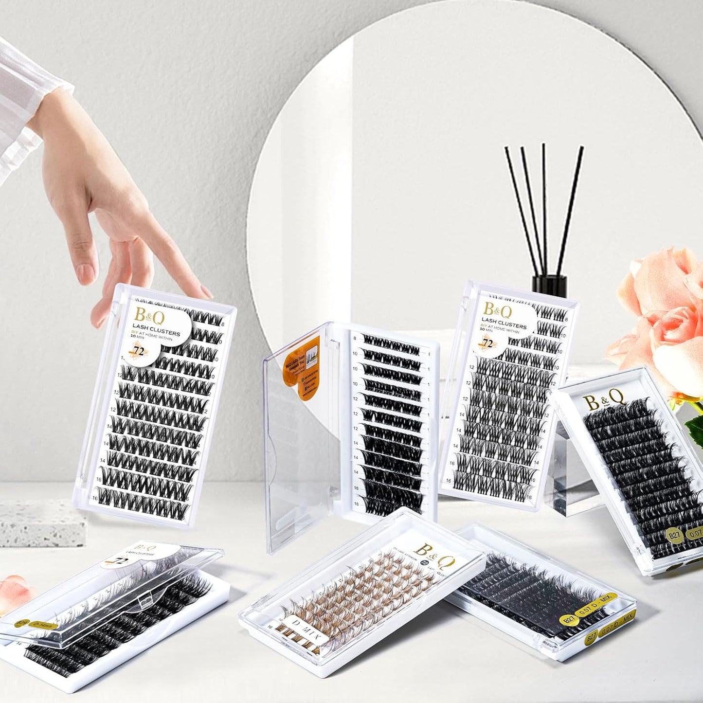 Lash Clusters B20 Mixed Tray Manga Lashes 72 Clusters Lashes B&Qaugen LASH DIY Eyelash Extensions C D Curl Wispy Spiky Eyelash Clusters Extensions Individual Lashes Cluster at Home (B20,D-8-16MIX)-FemmiqueWomen