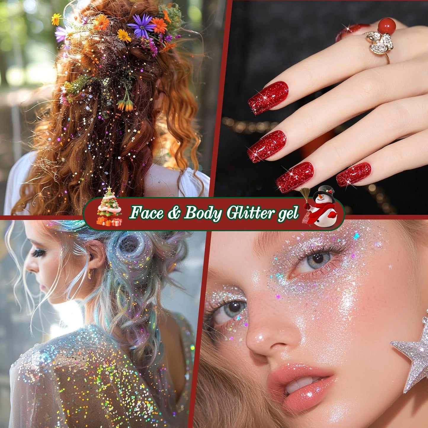 14 Colors Body Glitter,Face Glitter Makeup for Kids Women,Sparkly Chunky Hair Glitter for Eye Lip Nails,Mardi Gras Glitter Makeup Face Paint,Singer Concerts Disco Rave Festival Accessories-Christmas-FemmiqueWomen