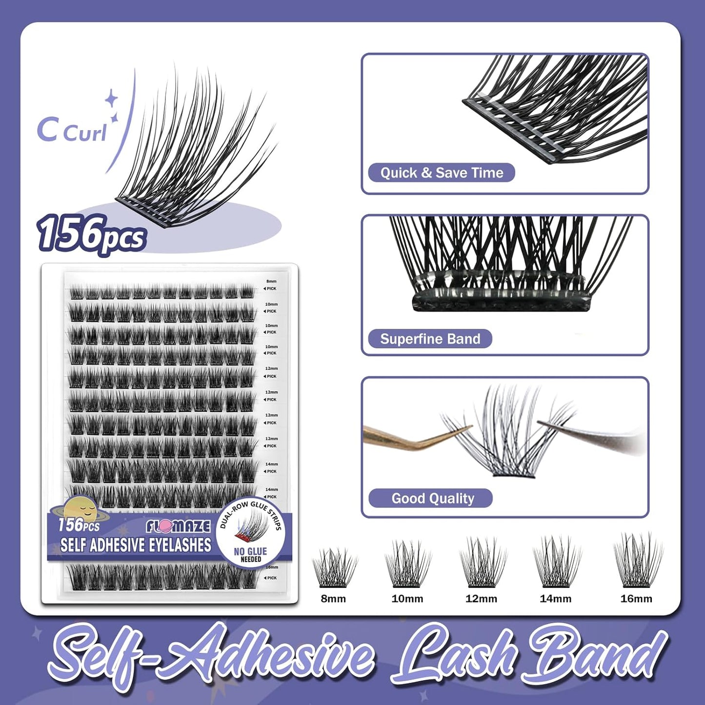 Self Adhesive Eyelashes, 156 PCS Self Adhesive Eyelash Clusters, No Glue Needed, Dual-row Glue Strips Individual Lash Extension Super Sticky Reusable False Lashes (Volume-Mixed)-FemmiqueWomen
