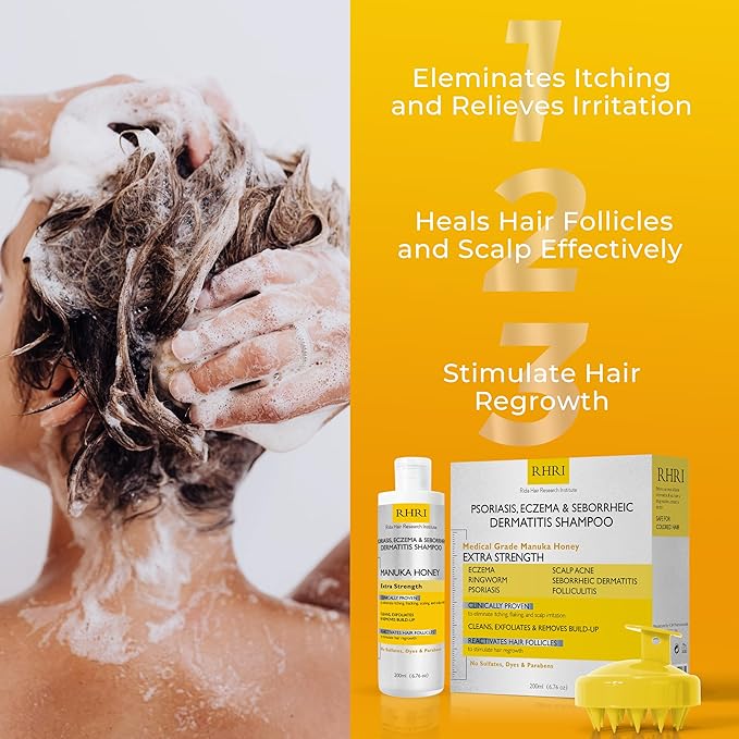Psoriasis Shampoo for Men & Women | Itchy Scalp Treatment with Manuka Honey | Best for Eczema, Seborrheic Dermatitis, Ringworm & Folliculitis Scalp Treatment-FemmiqueWomen